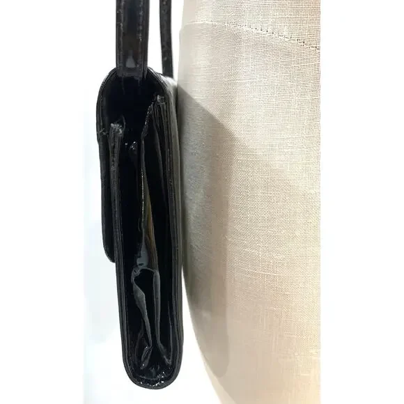 70's 80s Black Italian Patent Leather Shoulder Bag ClutchItaly